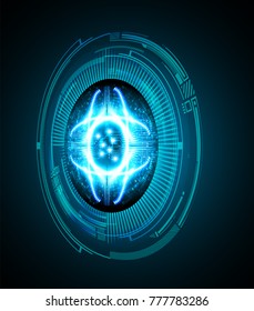 binary circuit board future technology. Blue Circle eye cyber security concept background. Abstract hi speed digital internet. vector