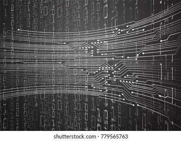 binary circuit board future technology, black cyber security concept background, abstract hi speed digital internet.motion move blur. pixel vector