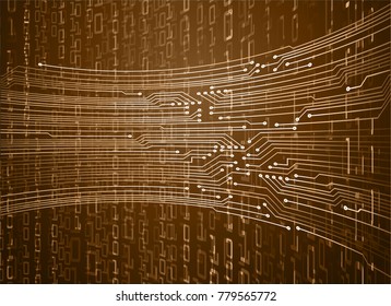 binary circuit board future technology, brown cyber security concept background, abstract hi speed digital internet.motion move blur. pixel vector