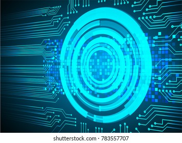 binary circuit board future technology. Blue Circle eye cyber security concept background. Abstract hi speed digital internet. vector
