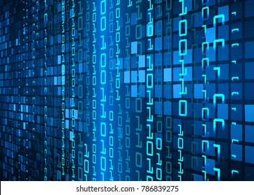 binary circuit board future technology, blue cyber security concept background, abstract hi speed digital internet.motion move blur. pixel vector