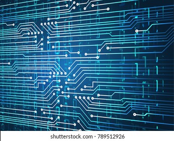 binary circuit board future technology, blue cyber security concept background, abstract hi speed digital internet.motion move blur. pixel vector