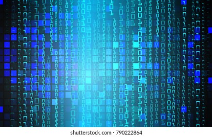 binary circuit board future technology, blue cyber security concept background, abstract hi speed digital internet.motion move blur. pixel vector