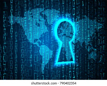 binary circuit board future technology, blue cyber security concept background, abstract hi speed digital internet.motion move blur. world map vector
