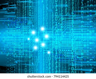 binary circuit board future technology, blue cyber security concept background, abstract hi speed digital internet.motion move blur. world map vector