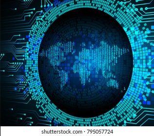 binary circuit board future technology, blue cyber security concept background, abstract hi speed digital internet.motion move blur. world map vector