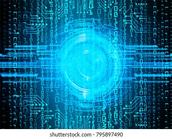 binary circuit board future technology, blue cyber security concept background, abstract hi speed digital internet.motion move blur. eye vector