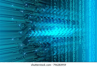binary circuit board future technology, blue cyber security concept background, abstract hi speed digital internet.motion move blur. arrow vector