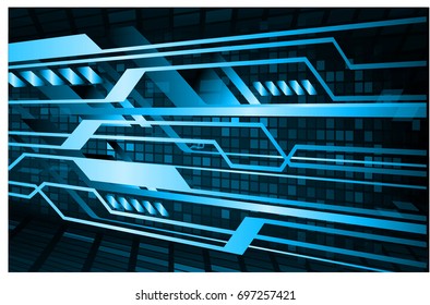 binary circuit future technology, blue cyber security concept background, abstract hi speed digital internet.motion move blur. pixel.