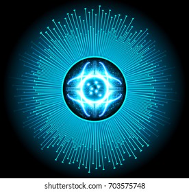 binary circuit future technology, blue eye cyber security concept background, abstract hi speed digital internet.