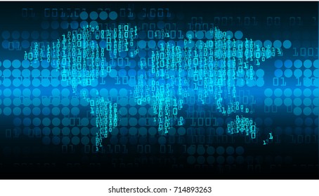 binary circuit future technology, blue world map cyber security concept background, abstract hi speed digital internet.motion move blur. pixel