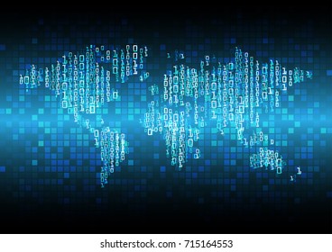 binary circuit future technology, blue world cyber security concept background, abstract hi speed digital internet.motion move blur. pixel