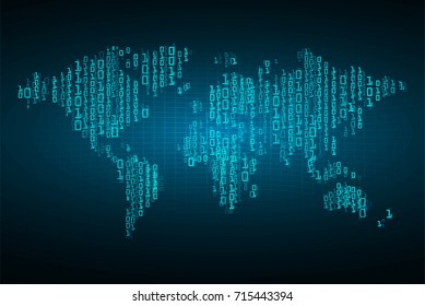 binary circuit future technology, blue world cyber security concept background, abstract hi speed digital internet.motion move blur. secure pixel
