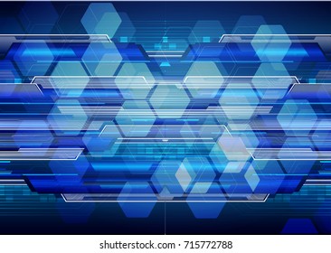 binary circuit future technology, blue cyber security concept background, abstract hi speed digital internet.motion move blur. pixel secure Hexagon, honeycomb