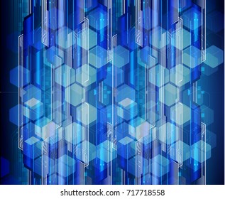 binary circuit future technology, blue cyber security concept background, abstract hi speed digital internet.motion move blur. pixel secure Hexagon, honeycomb vector
