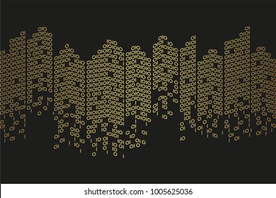 Binary city skyline background in gold color. Modern and beautiful city view