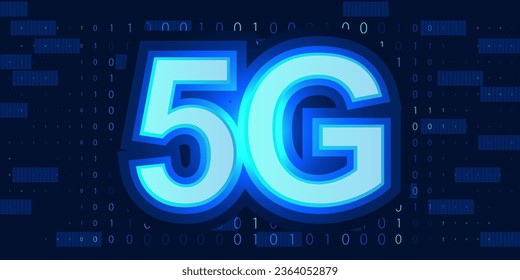Binary code 5g technology abstract background. Wireless network 5g abstract binary code digits Vector Image. Concept of 5G communication technology rapid development. Vector.