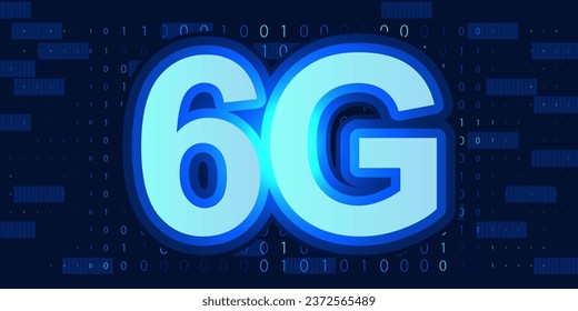 Binary code 6G technology abstract background. Wireless network 6G abstract binary code digits Vector Image. Concept of 6G communication technology rapid development. Vector.
