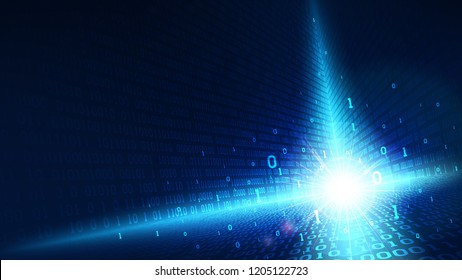 Binary code in abstract futuristic cyberspace, matrix shining blue background with digital code, big data in the cloud service, machine learning technology for artificial intelligence