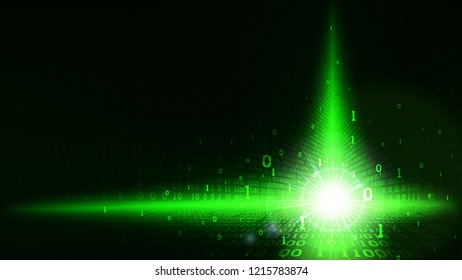 Binary code in abstract futuristic cyberspace, matrix shining green background with digital code, big data in the cloud service, machine learning technology for artificial intelligence