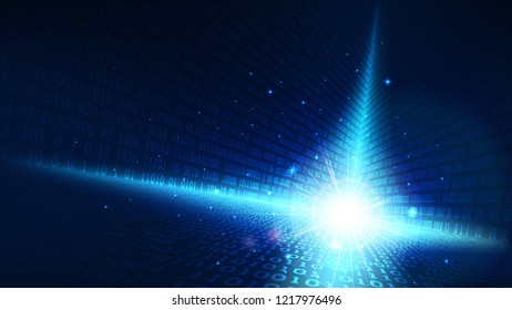 Binary code in abstract futuristic cyberspace, matrix shining blue background with digital code, big data in the cloud service, machine learning technology for artificial intelligence
