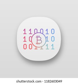 Binary code app icon. Cryptocurrency mining. Digital money. Computing. Bitcoin on binary code. UI/UX user interface. Web or mobile application. Vector isolated illustration