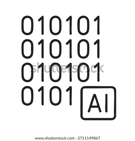 Binary code and artificial intelligence icon representing data processing and machine learning. Digital information with AI symbol, symbolizing modern computing and innovation.