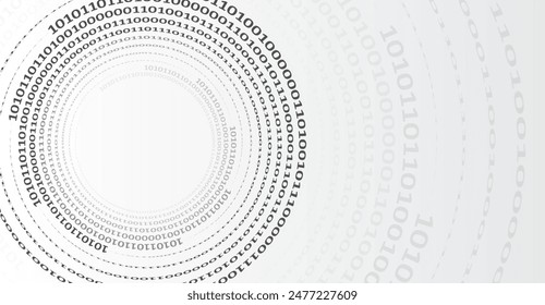 Binary code, artificial intelligence. Program code. Computer background of numbers in the form of a tunnel. Analytics, sorting, structuring, transfer of information. Gray background with a data stream