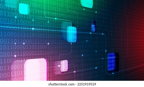 Binary code background abstract technology perspective. Digital and secure data concept. Binary system, digital network. Poster for technology, business.