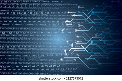 Fondo de código binario. Datos binarios digitales con código digital de streaming. El ciberespacio futurista. Concepto de codificación o hacker. Datos criptográficos, fondo de degradado azul oscuro. Ilustración del vector