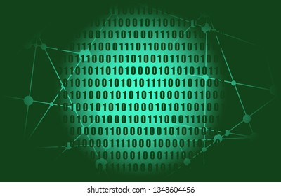 Binary code background with digits on screen. Algorithm binary, data code, decryption and encoding, row matrix