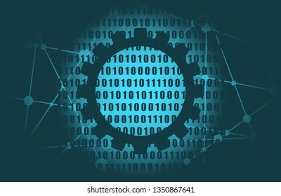 Binary code background with digits on screen. Algorithm binary, data code, decryption and encoding, row matrix