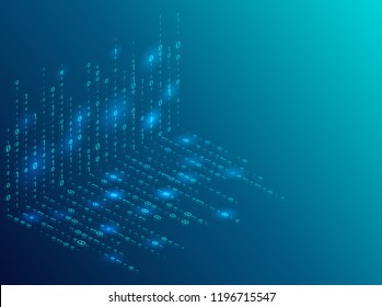 Binary code background. Stream in isometric style