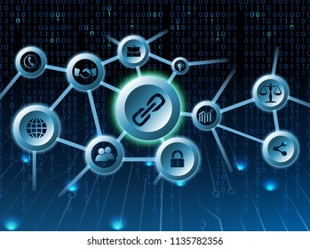 Binary code background vector illustration, blockchain cryptocurrency global network connections. 