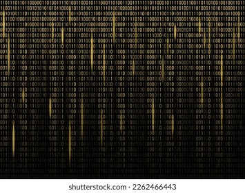 Binary code background. Yellow program code in matrix style