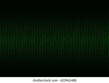 Binary code black and green background with two binary digits, 0 and 1 isolated on a black background. Halftone vector illustration.