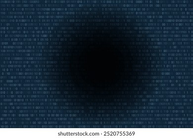 Código binário e buraco negro dentro. Vulnerabilidade de informações ou códigos. Ciberataque. Vulnerabilidade do fluxo de informações. Violação da segurança das informações. Código binário da máquina. Vetor. 