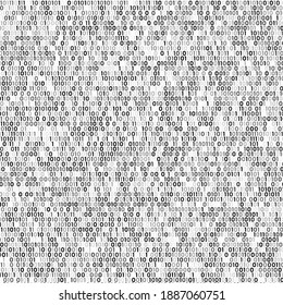 Binary Code Black and White Background. Digital abstract backdrop. Cybersecurity and Data concept. Vector illustration. 