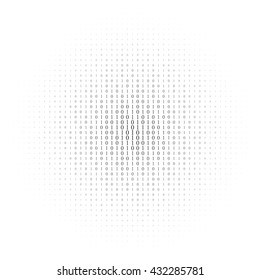 Binary code black and white background with two binary digits, 0 and 1 isolated on a white background. Halftone vector illustration.