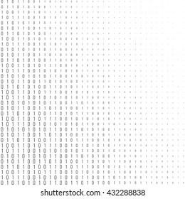 Binary code black and white background with two binary digits, 0 and 1 isolated on a white background. Halftone vector illustration.