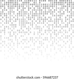 Código binario fondo blanco y negro con dígitos en la pantalla. Algoritmo binario, código de datos, descifrado y codificación, matriz de filas, ilustración vectorial