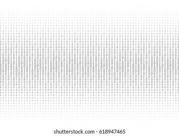 Binary code black and white background with two binary digits, 0 and 1 isolated on a white background. Halftone vector illustration.