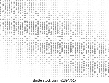 Binary code black and white background with two binary digits, 0 and 1 isolated on a white background. Halftone vector illustration.