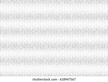 Binary code black and white background with two binary digits, 0 and 1 isolated on a white background. Halftone vector illustration.