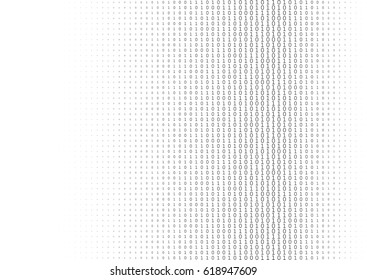 Binary code black and white background with two binary digits, 0 and 1 isolated on a white background. Halftone vector illustration.