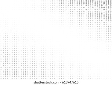 Binary code black and white background with two binary digits, 0 and 1 isolated on a white background. Halftone vector illustration.