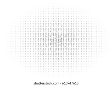 Binary code black and white background with two binary digits, 0 and 1 isolated on a white background. Halftone vector illustration.