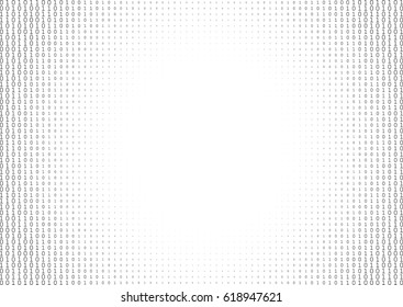 Binary code black and white background with two binary digits, 0 and 1 isolated on a white background. Halftone vector illustration.