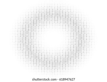 Binary code black and white background with two binary digits, 0 and 1 isolated on a white background. Halftone vector illustration.