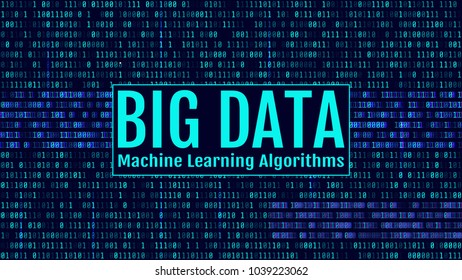 Binary code, blue digits on the computer screen. BIG DATA Machine Learning Algorithms. Analysis of Information Minimalistic  Design. Science, Technology Background. Format 16:9